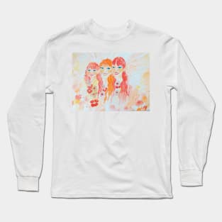 Drawing of Three Cute Fairies With Beautiful Hairs Long Sleeve T-Shirt